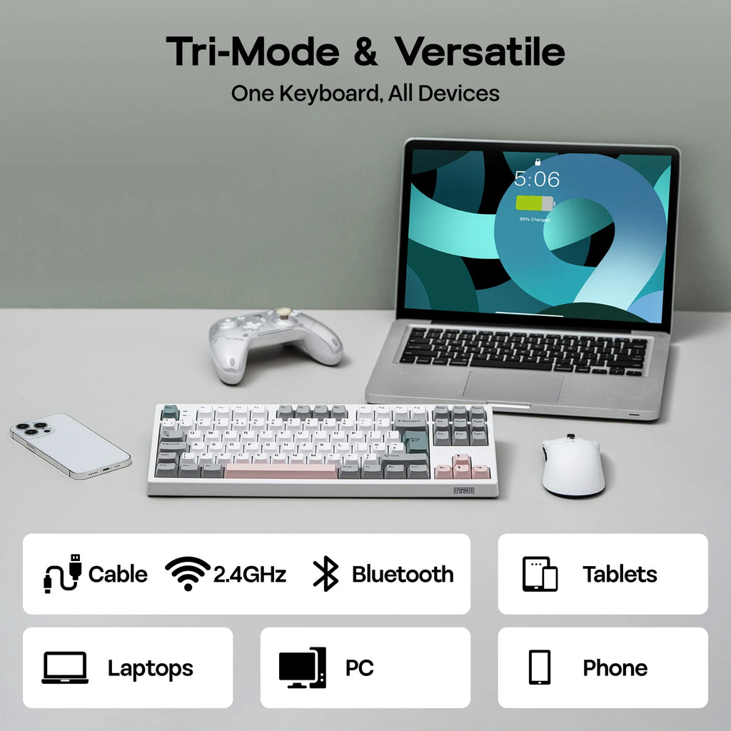 ISO-UK Layout EPOMAKER TH87 Tenkeyless TKL Layout Hot-Swap Gasket Wired/Bluetooth/2.4Ghz Wireless Mechanical Keyboard 10000mAh B