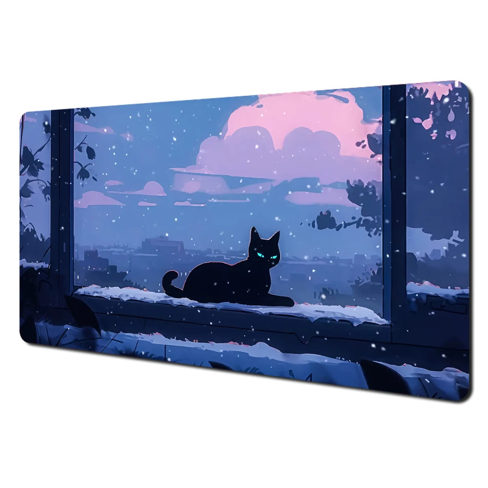 Cartoon-style cute cat pattern design large anime Mouse Pad Desk Mat Stitched Edge Non-Slip Gaming mats mauspad office rug