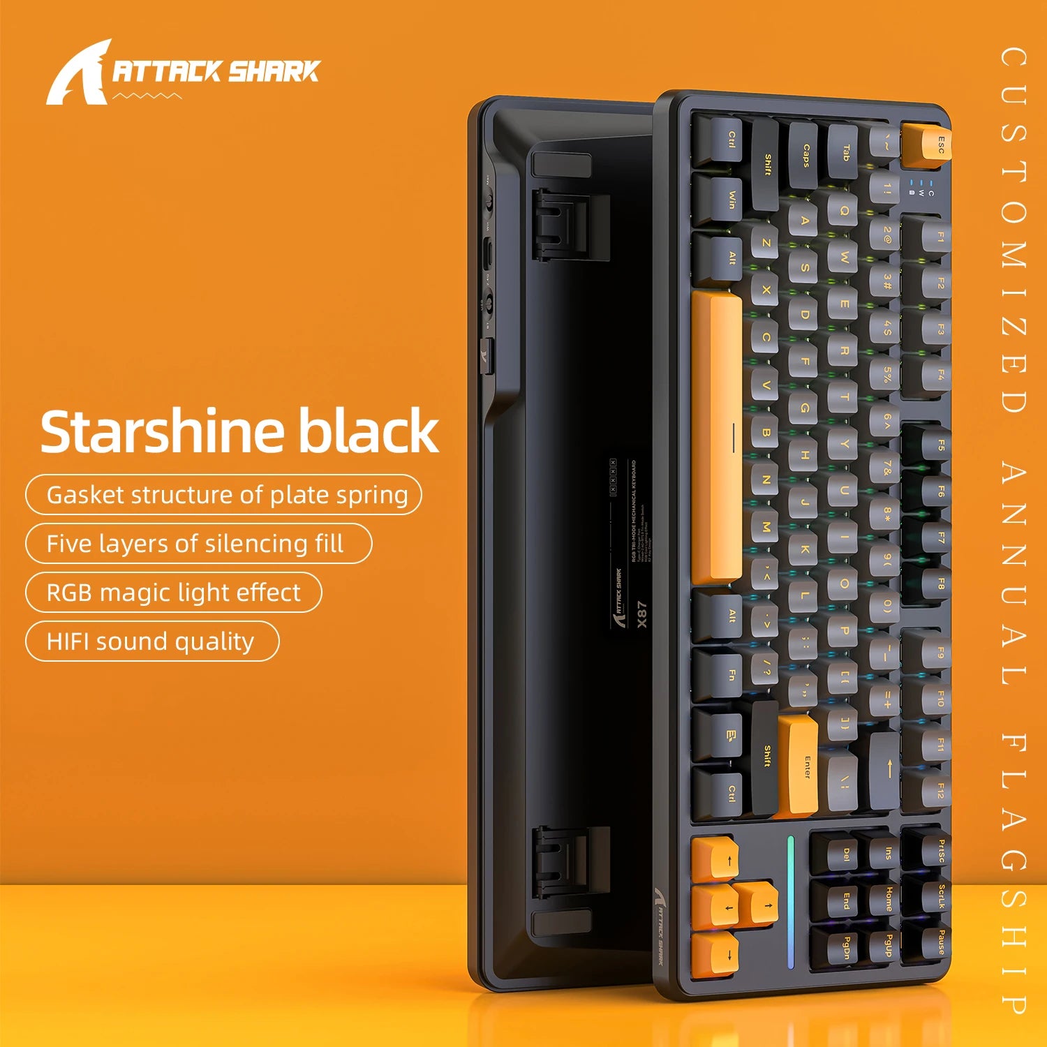 ATTACK SHARK X87 Wireless Mechanical Keyboard, Tri-Mode 87 Keys Gasket Mount, Hot-Swap, PBT RGB Gaming Keyboard Compact TKL