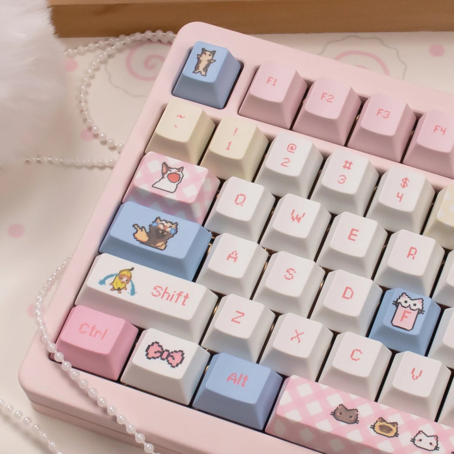 Pink kitten Keycaps Dye-sub Cherry profile PBT keycaps set Emojis keycaps sets For MX 61/68/96/104 Mechancial keyboard