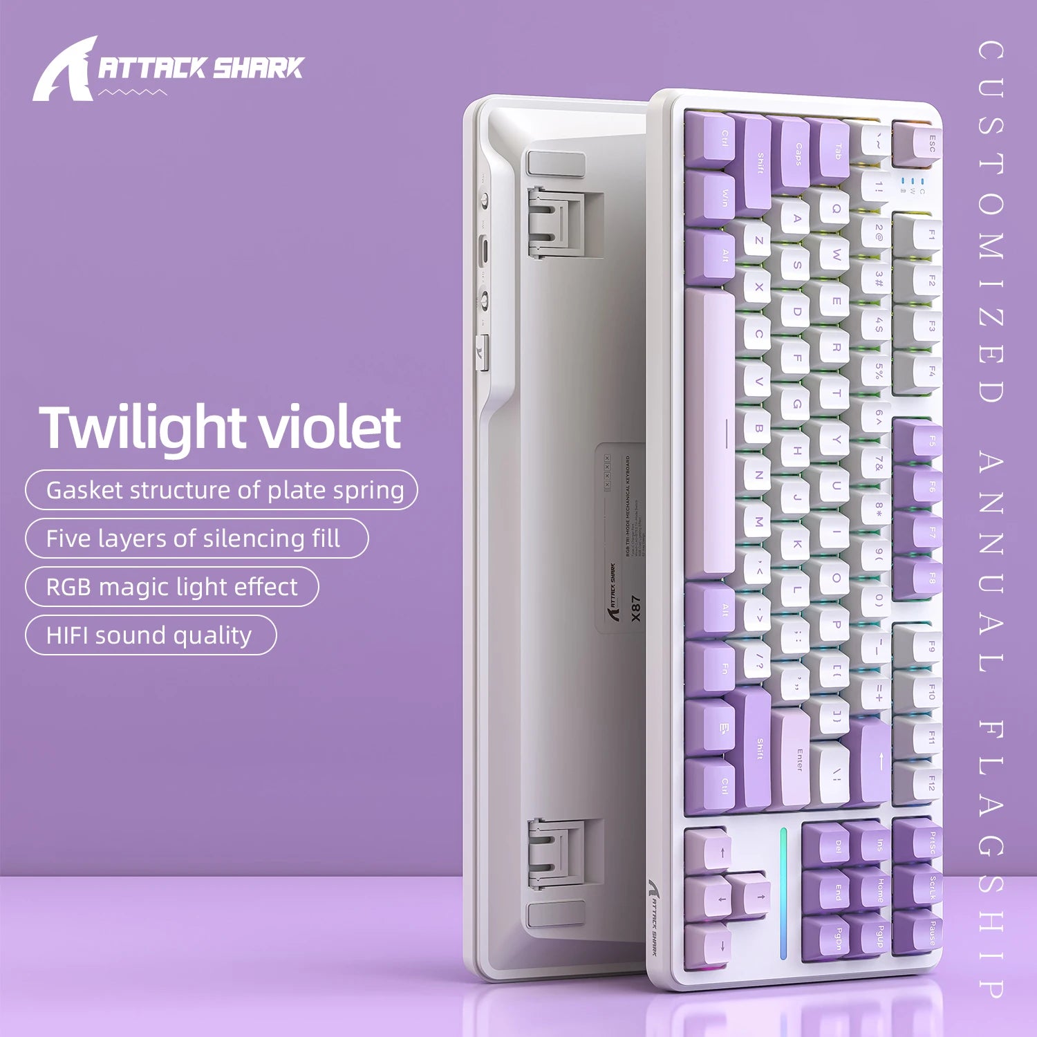 ATTACK SHARK X87 Wireless Mechanical Keyboard, Tri-Mode 87 Keys Gasket Mount, Hot-Swap, PBT RGB Gaming Keyboard Compact TKL