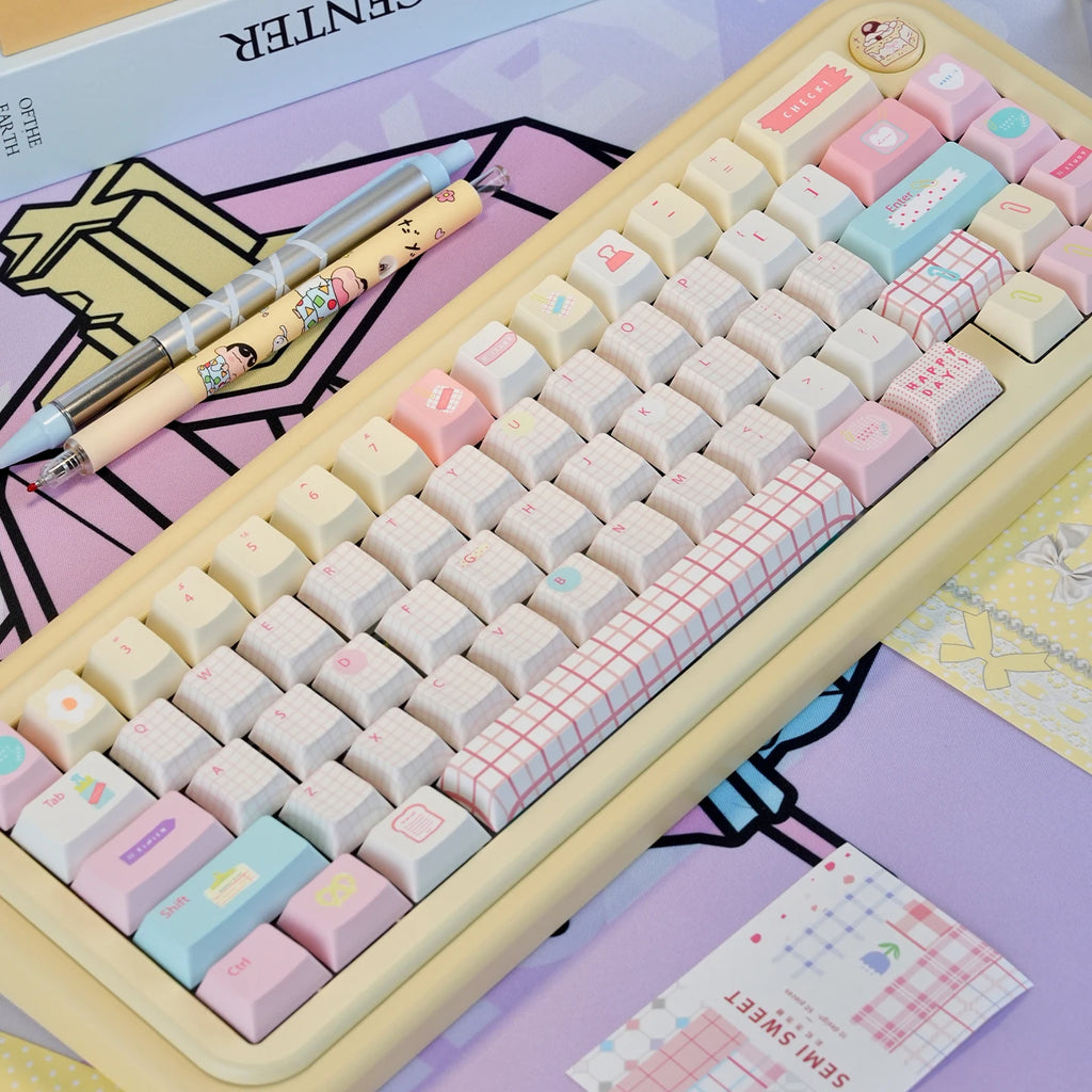 Summer Journal Keycaps Dye-sub Cherry profile/MOA PBT keycaps set Pink Cute key caps For MX 61/68/96/104 Mechancial keyboard