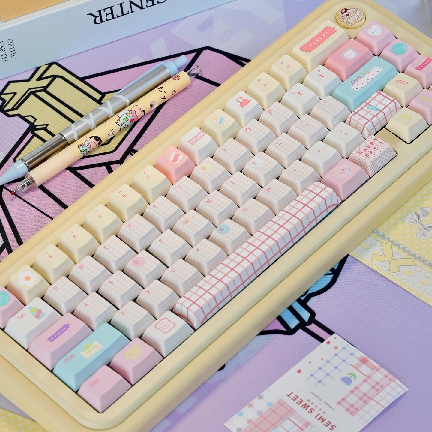 Summer Journal Keycaps Dye-sub Cherry profile/MOA PBT keycaps set Pink Cute key caps For MX 61/68/96/104 Mechancial keyboard