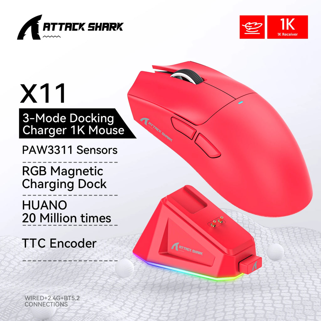 ATTACK SHARK X11 Gaming Mouse  and X11 SE Wireless Mouse 22000 DPI,PAW3311 Sensor,BT/2.4G/Wired,59g Lightweight,2000W Clicks