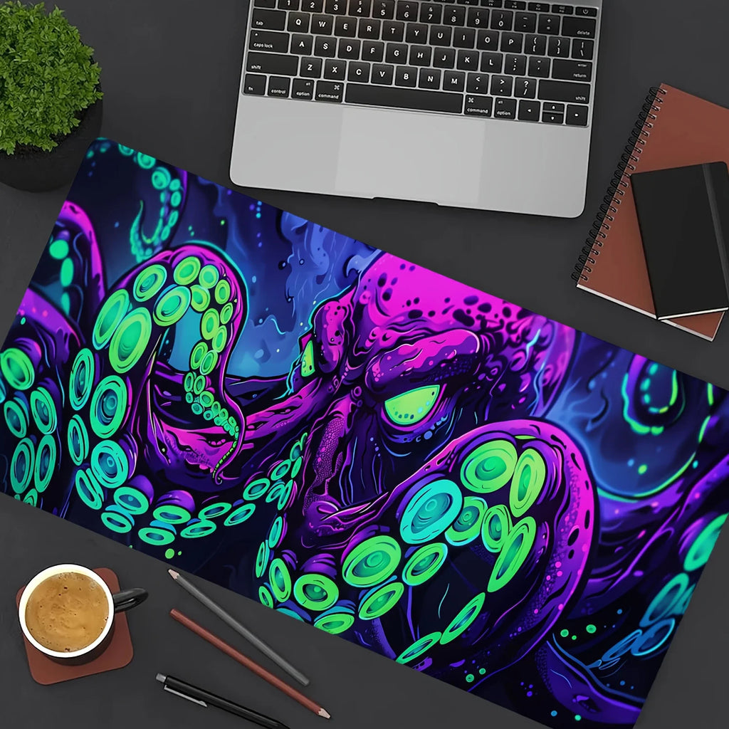 Neon Octopus Cthulhu Monster Mouse Pad Desk Mat Non-Slip Durable office mouse mat gaming mats with Stitched Edge HD printing