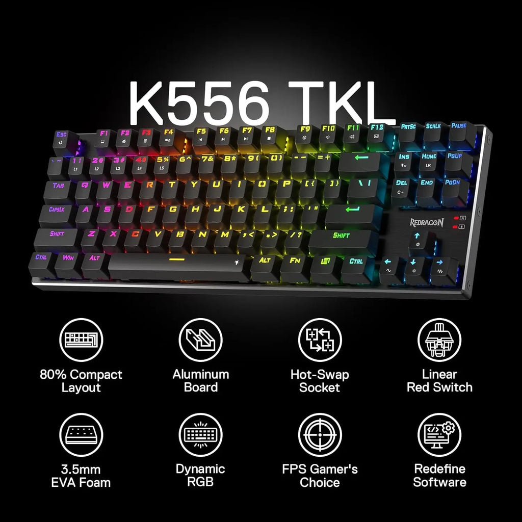 Redragon K660 (K556 TKL) RGB LED Backlit Wired 104 Keys Hot-Swap Noise Absorbing Foams Mechanical Gaming Keyboard， Red Switch
