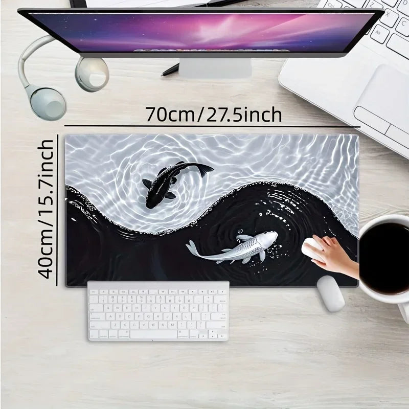 Tai Chi Koi Fish Mouse Pad XXL Large Gaming Desk Mat Non Slip Rubber Base Stitched Edge Waterproof for PC Laptop Office