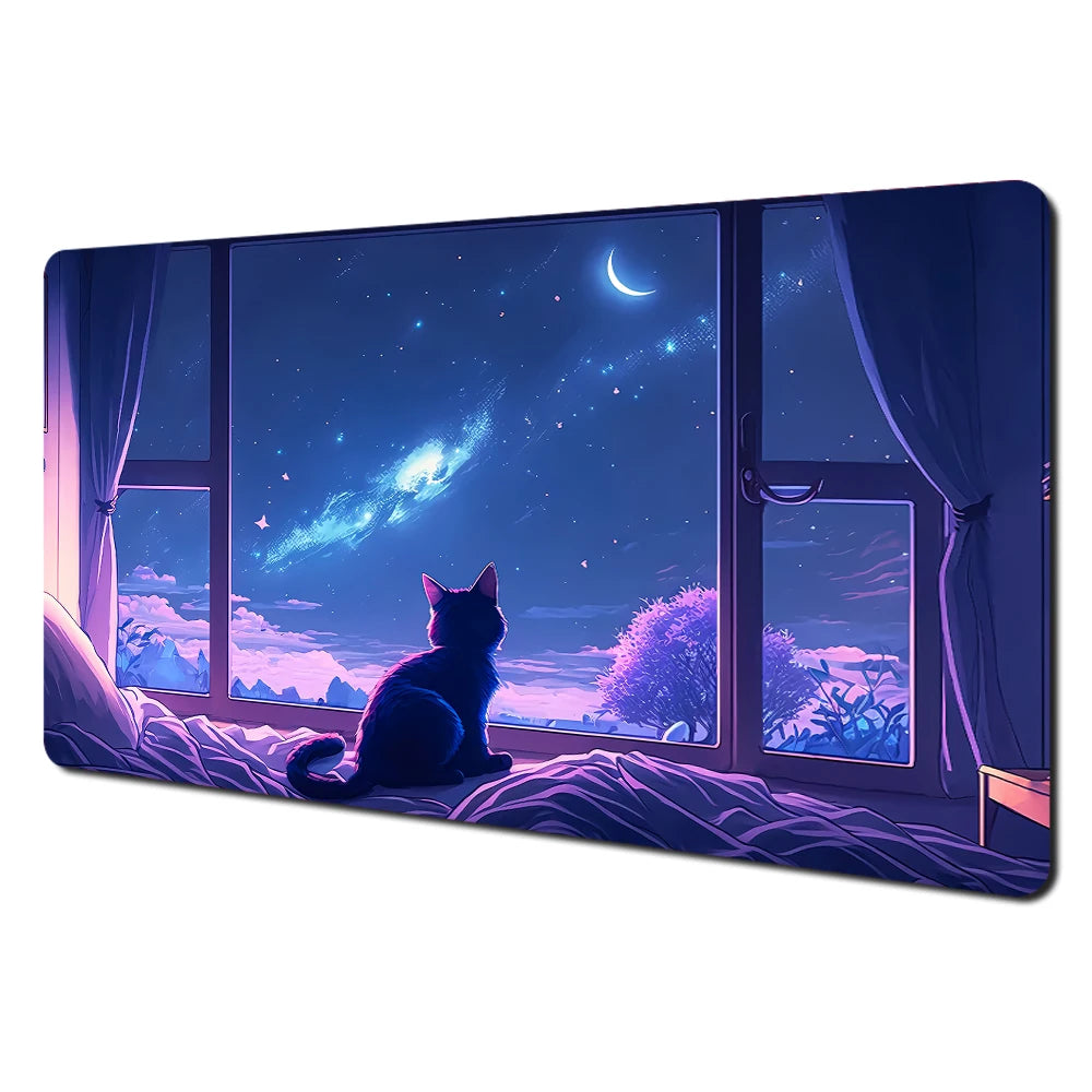 Cartoon-style cute cat pattern design large anime Mouse Pad Desk Mat Stitched Edge Non-Slip Gaming mats mauspad office rug