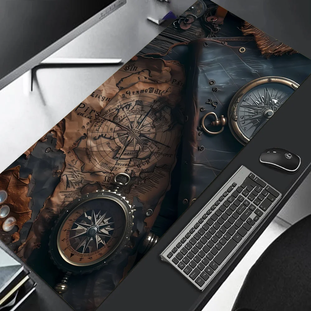 XXL Vintage Steampunk Compass Design Mouse Pad Large Gaming Office Desk Mat Non-Slip Stitched Edges for Gamers and Home Office
