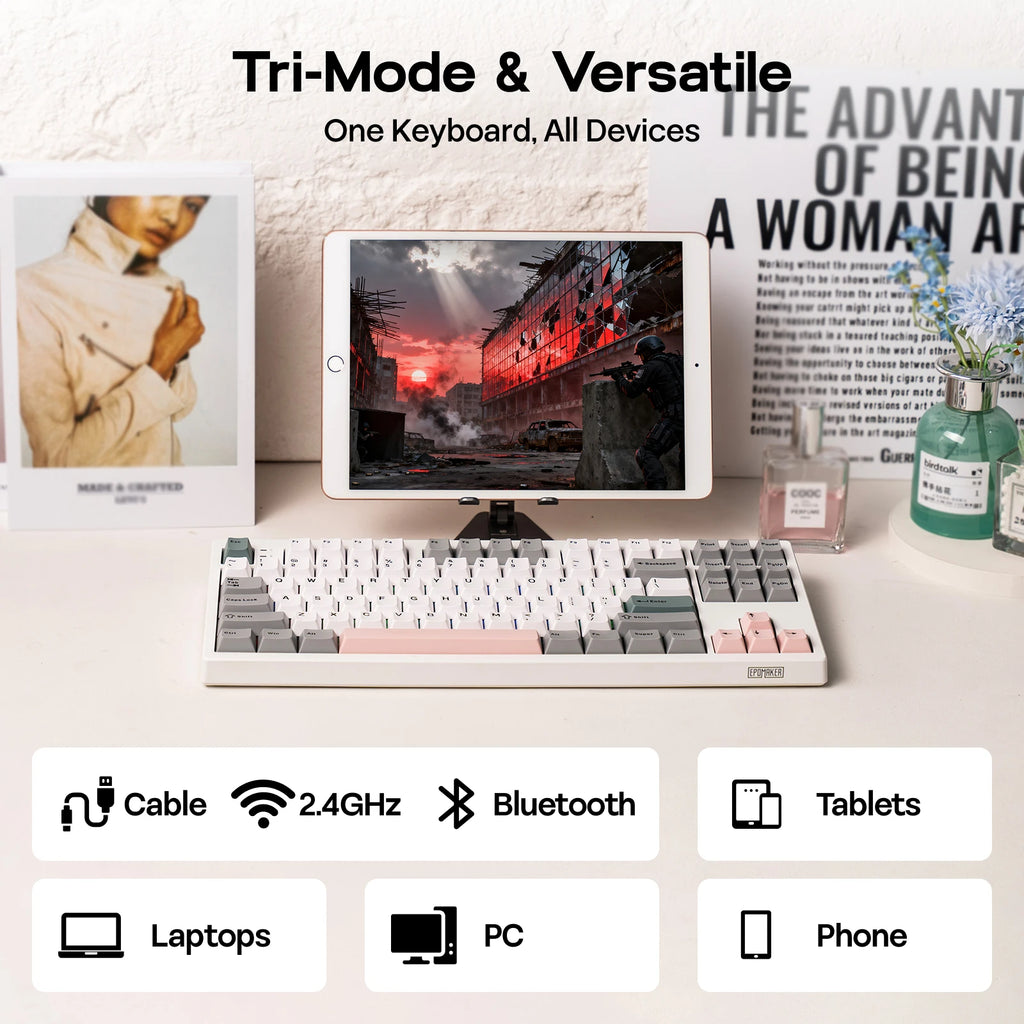 EPOMAKER TH87 TKL US ANSI Layout Gasket Hot-Swap Wired/BT/2.4Ghz Wireless Mechanical Keyboard with RGB Light 10000mAh Battery