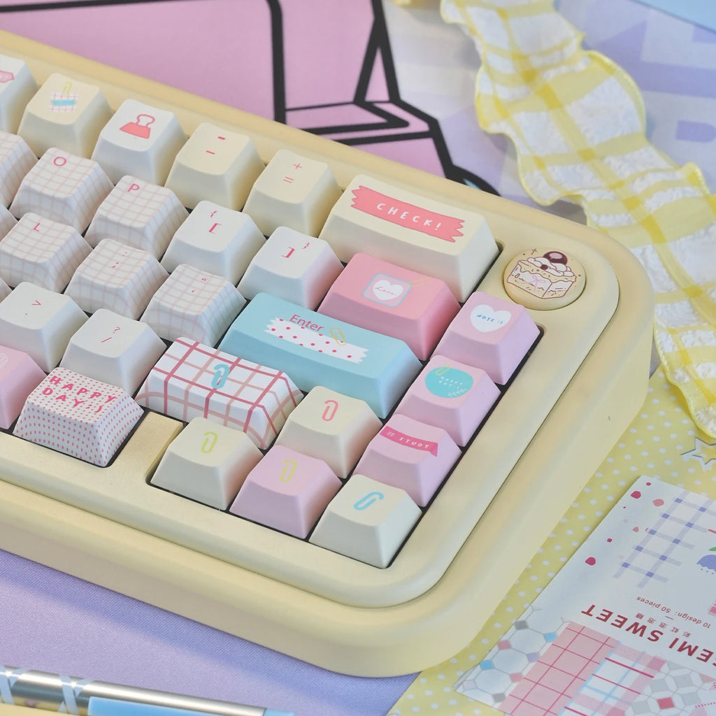 Summer Journal Keycaps Dye-sub Cherry profile/MOA PBT keycaps set Pink Cute key caps For MX 61/68/96/104 Mechancial keyboard