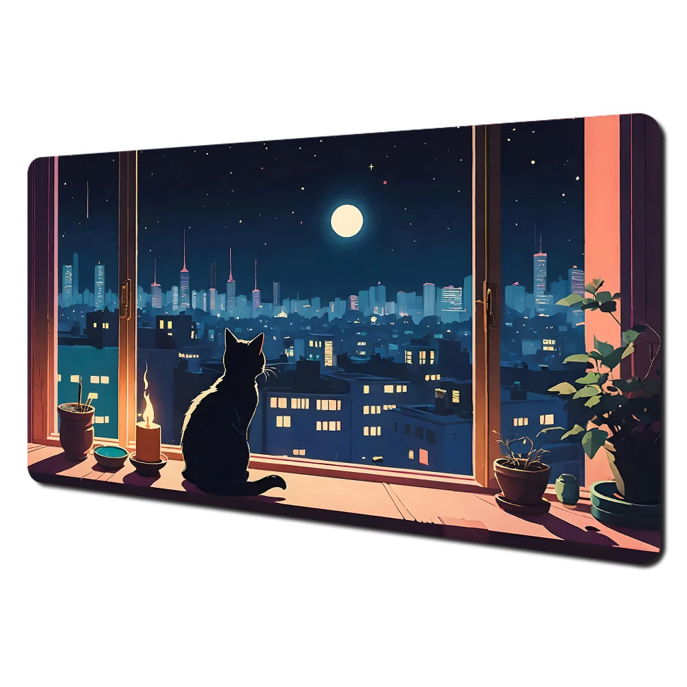 Cartoon-style cute cat pattern design large anime Mouse Pad Desk Mat Stitched Edge Non-Slip Gaming mats mauspad office rug