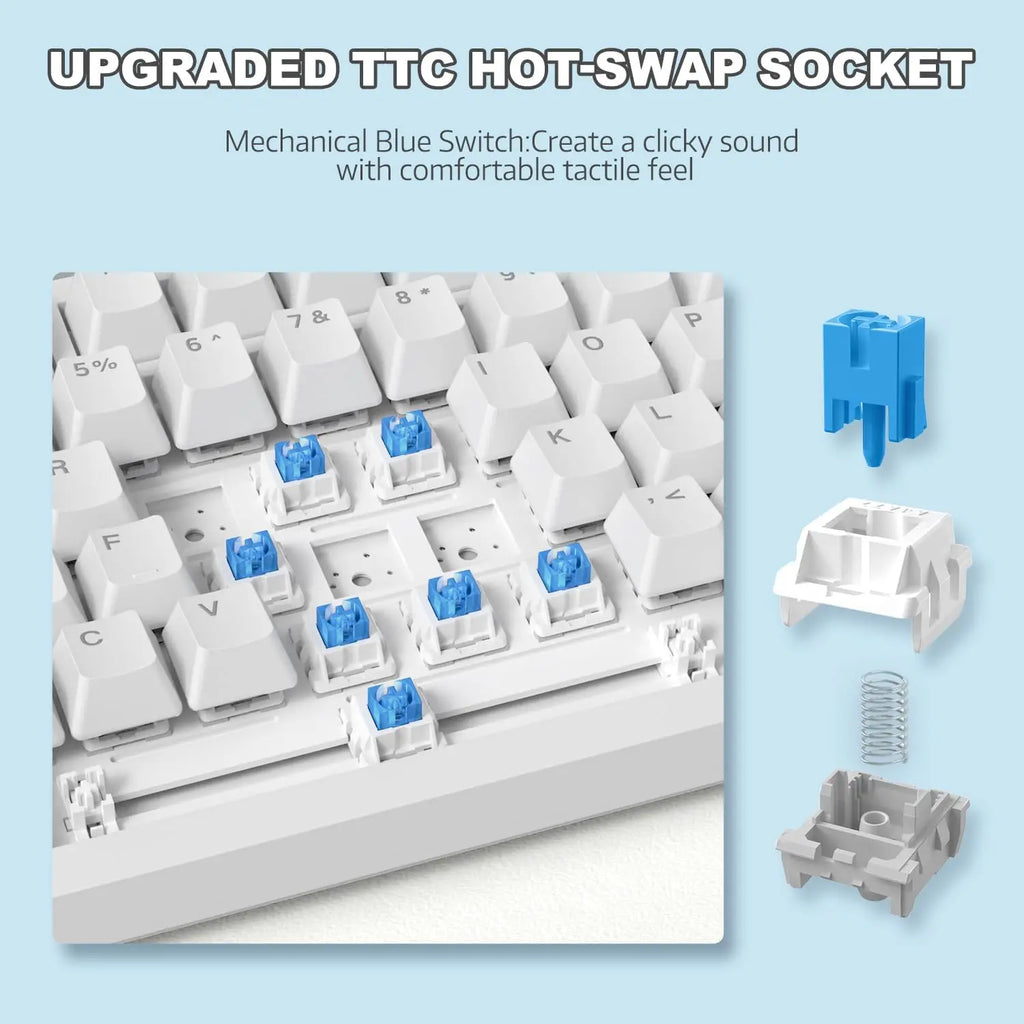 AJAZZ AK820 75% TKL Wired Gaming Mechanical Keyboard, Hot-Swap Blue Switch, Gasket Mount, 82 Keys with CNC Volume Knob
