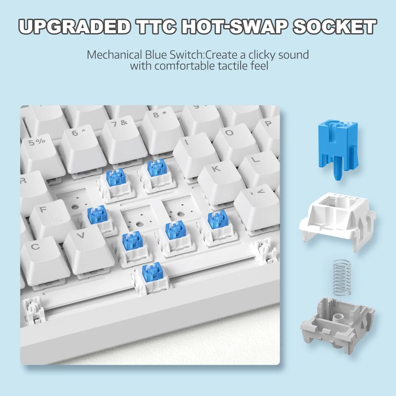 AJAZZ AK820 75% TKL Wired Gaming Mechanical Keyboard, Hot-Swap Blue Switch, Gasket Mount, 82 Keys with CNC Volume Knob