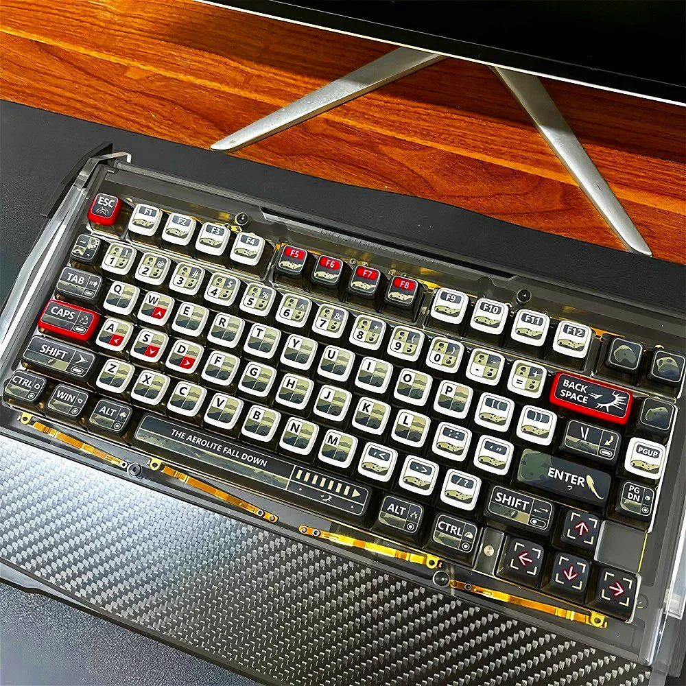 Pudding Keycap Set PBT+PC 125 Key Four Sided Transparent Anime Theme Keycap Compatible with Mechanical Keyboard 61/75/87/104
