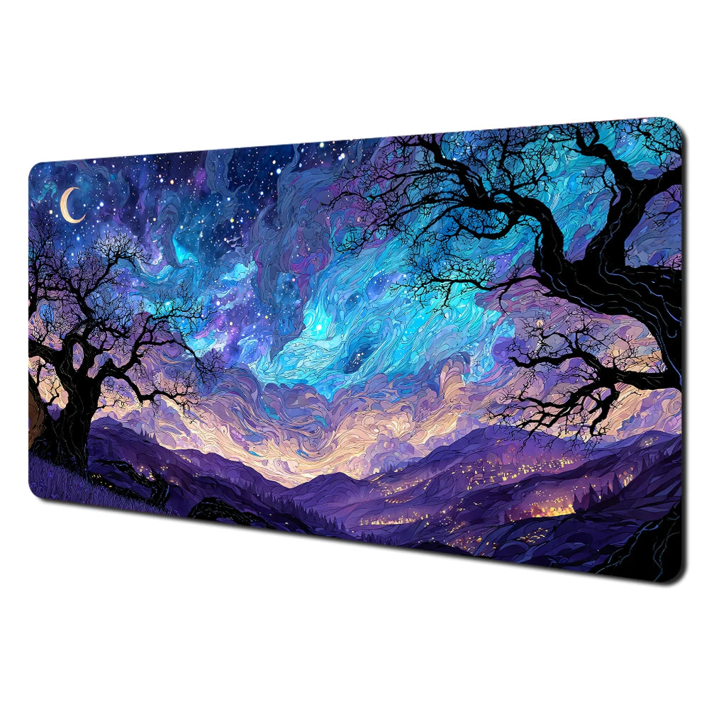 Mysterious Purple Forest large Mouse Pad Desk Mat gaming mats Non-Slip Stitched Edge pc accessories keyboard mousemat office rug