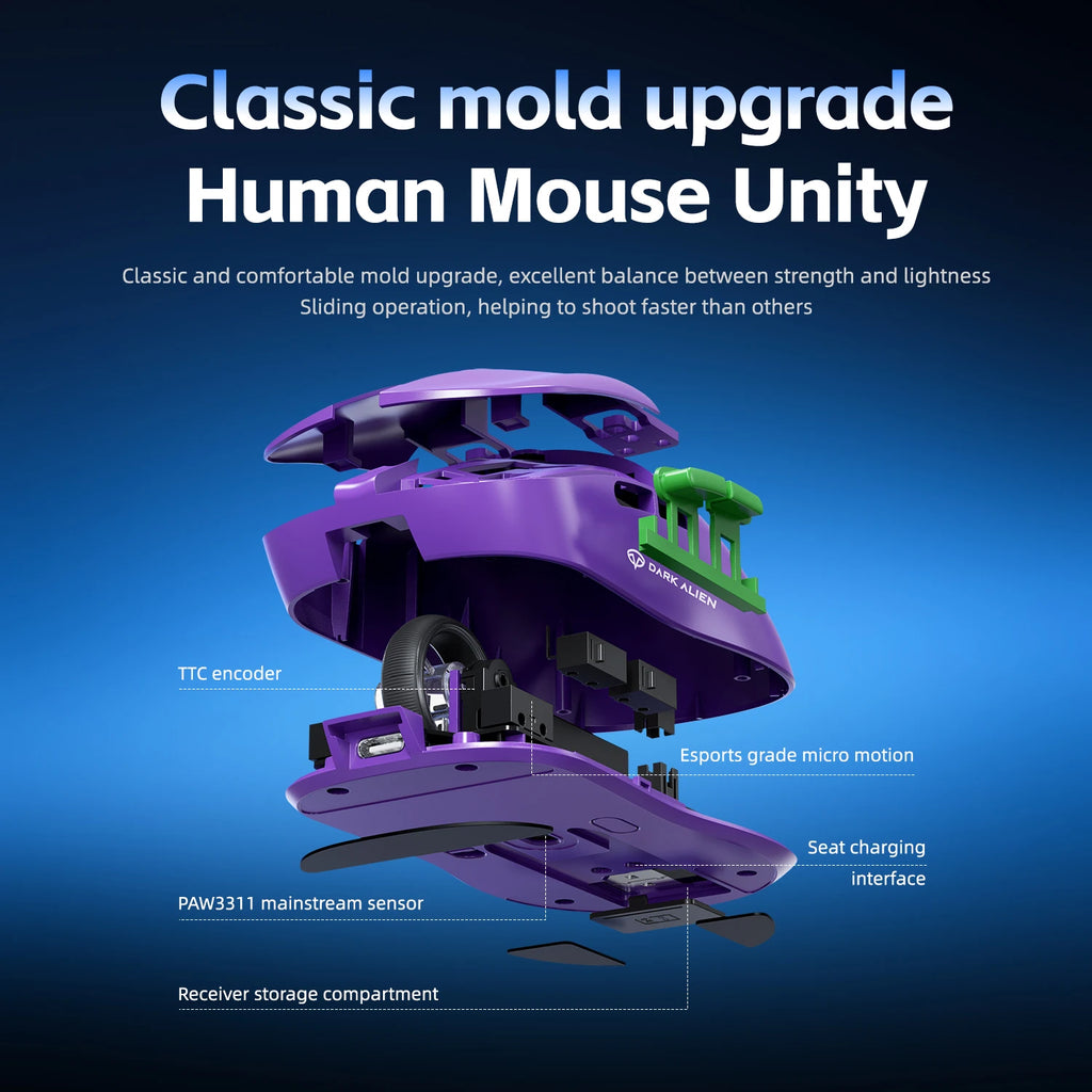 DARK ALIEN X11 Pro Wireless Mouse,Bluetooth/2.4G/wired Tri-Mode Mouse ,PAW3311 RGB Magnetic charging dock Gaming Mouse
