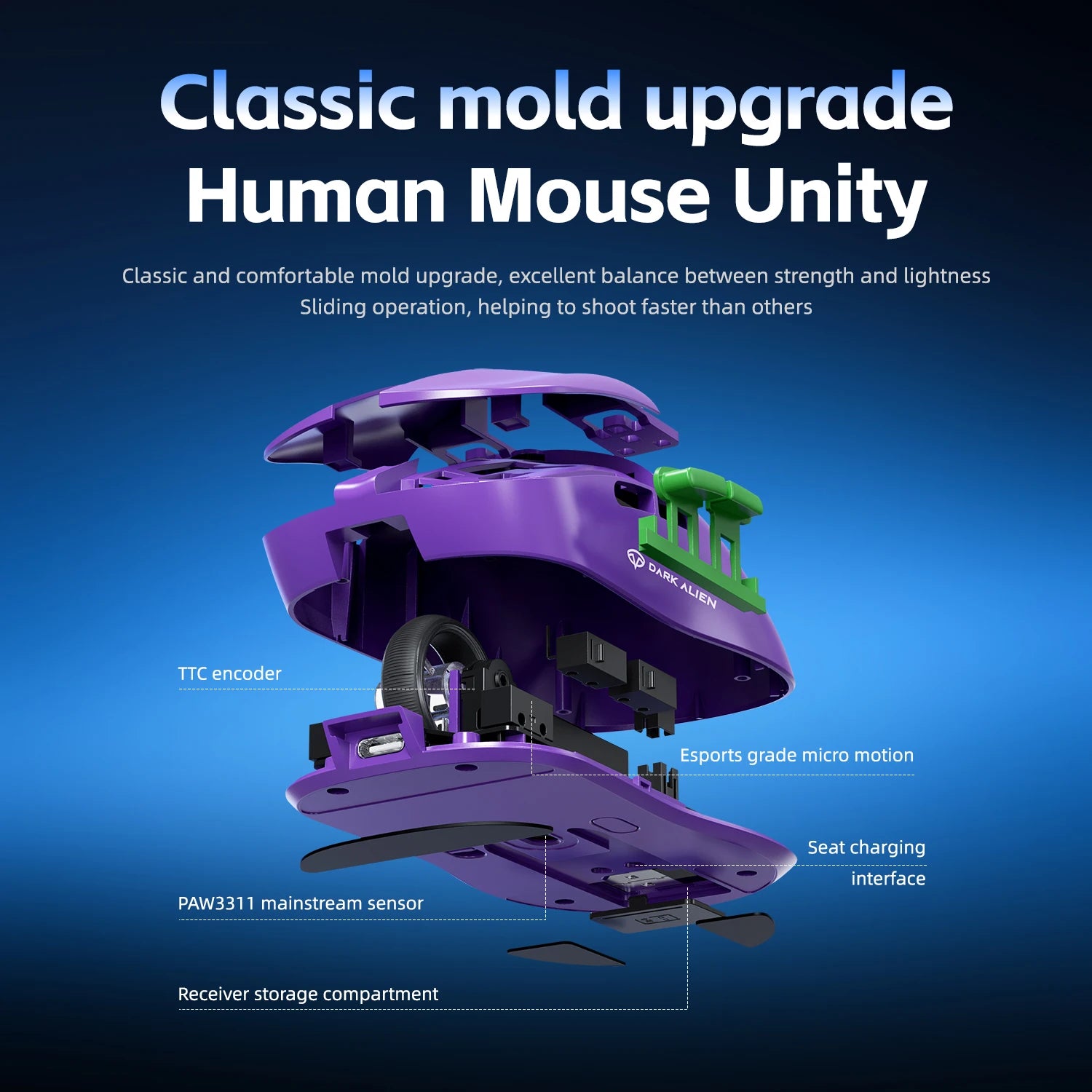 DARK ALIEN X11 Pro Wireless Mouse,Bluetooth/2.4G/wired Tri-Mode Mouse ,PAW3311 RGB Magnetic charging dock Gaming Mouse