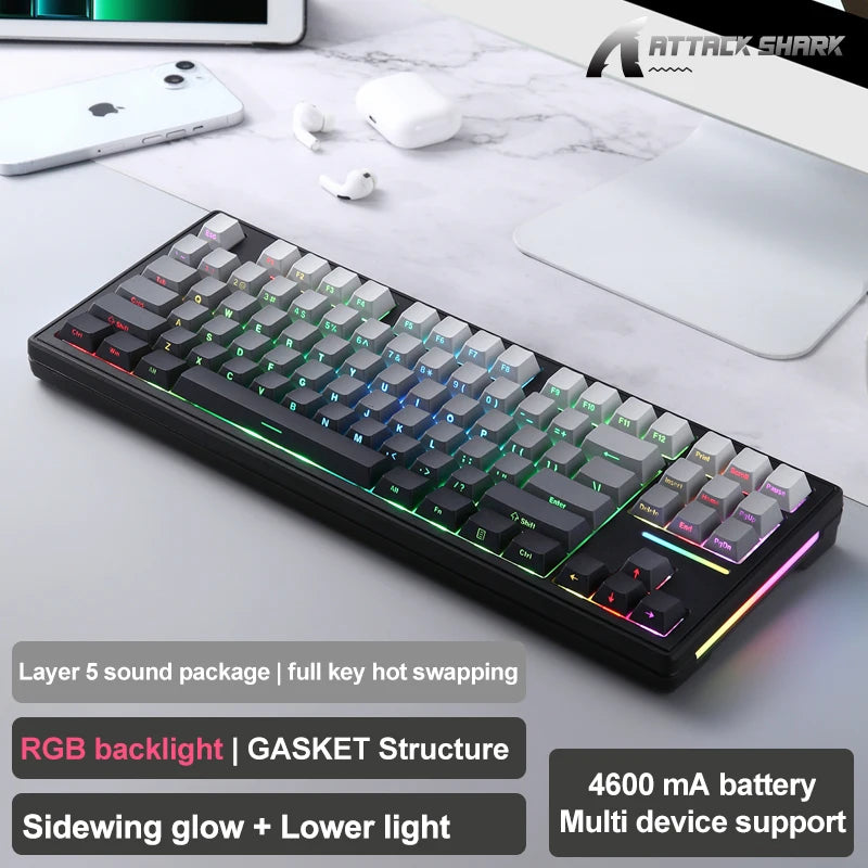 Attack Shark M87 Pro Hot-Swap Mechanical Keyboard Bluetooth,USB ,2.4GHz,TKL RGB Type-C Tri-Mode OLED Mechanical  Gamer Keyboard