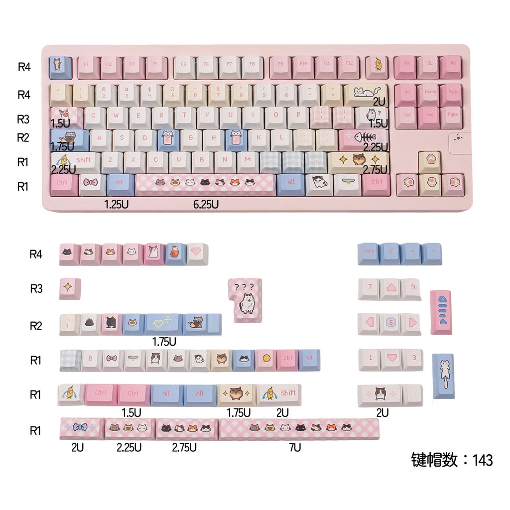 Pink kitten Keycaps Dye-sub Cherry profile PBT keycaps set Emojis keycaps sets For MX 61/68/96/104 Mechancial keyboard