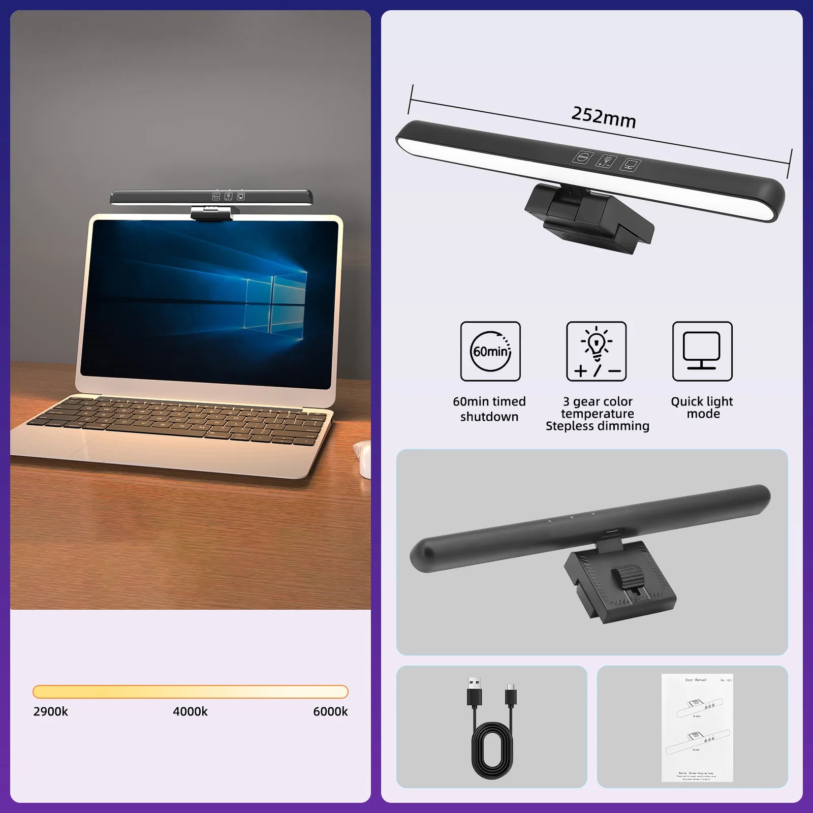 USB Stepless Dimming Screen Hanging Lights Curved Screen Monitor Light Bar RGB Background Atmosphere Desk Lamp Monitor Light Bar