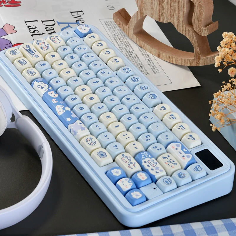 Cute Blue Cat PBT Keycaps Doubleshot MOA Profile key cap Set for 61/68/75/84/87/89/96/98/100/104/108 Layouts Mechanical Keyboard
