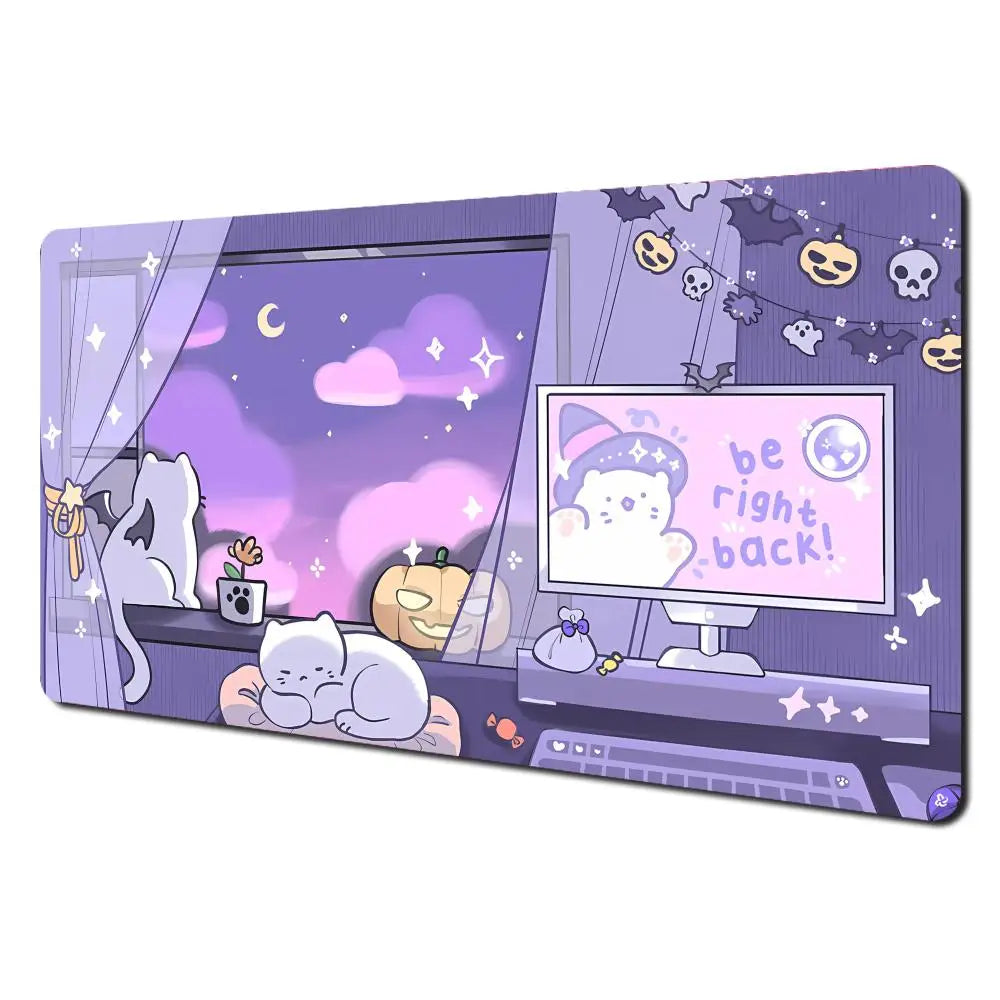 Cartoon-style cute cat pattern design large anime Mouse Pad Desk Mat Stitched Edge Non-Slip Gaming mats mauspad office rug