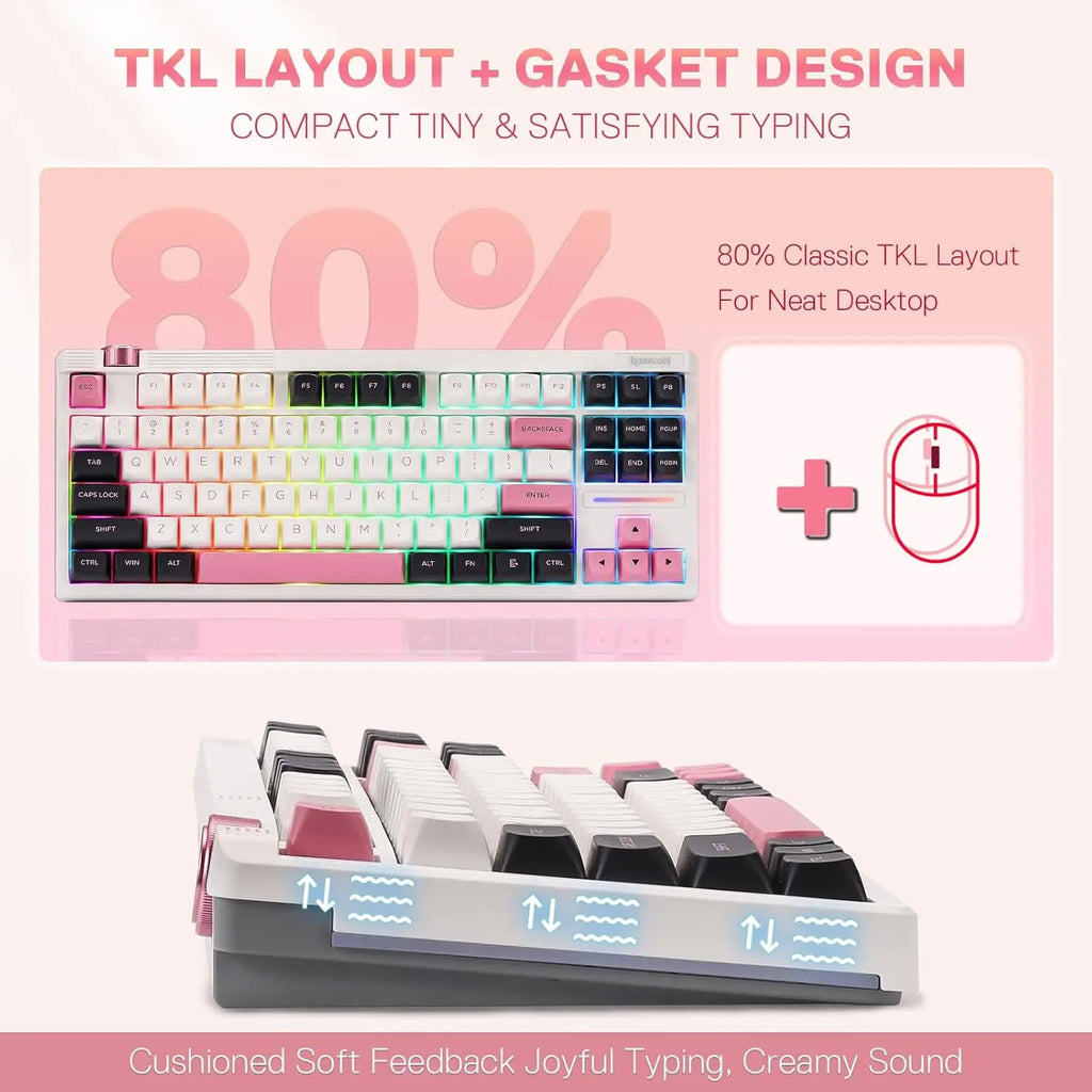 Redragon K729 80% Wired Gasket RGB Gaming 87 Keys TKL Mechanical Hot-Swap South-Facing Socket & 5-Layer Dampener Keyboard