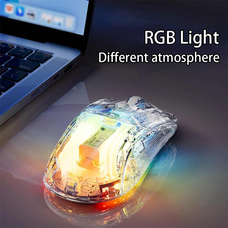 EWEADN Q8 Wireless Bluetooth Rechargeable & Silent Mouse, With RGB Backlit, Home Use, Gaming Mouses Transparent, For Win/Mac