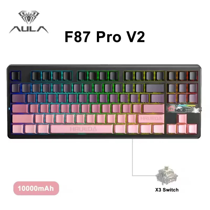 Aula F87 PRO V2 Wireless Gaming Keyboard 10000mAh, 8K Polling SOCD/MT/TGL Tri-Mode, Hot-Swap TKL Creamy Gasket RGB Backlit