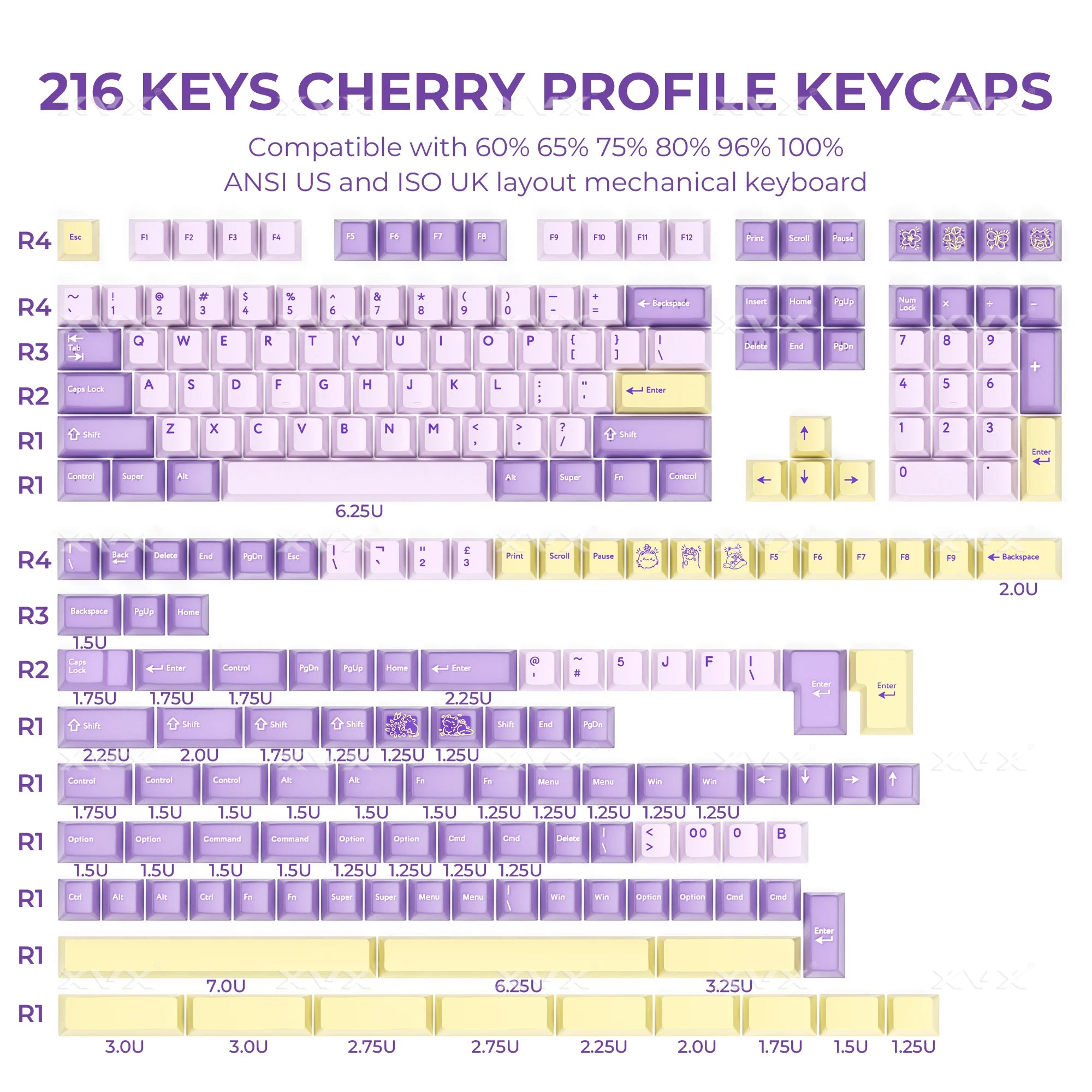 216 keys Brown Translucent Jade keycaps PBT PC Double Shot Cherry Profile Key Cap Set For Alice layout 61/68/75/87/98/104/108