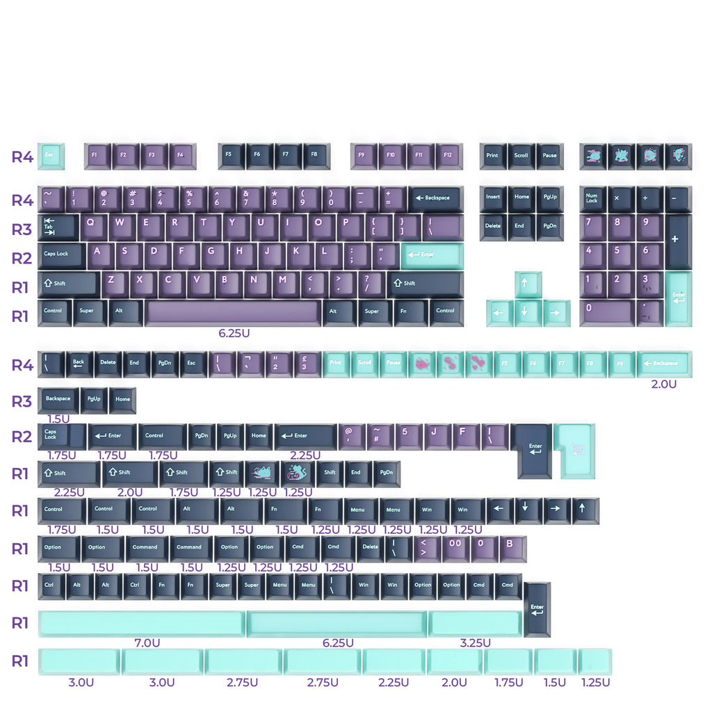 216 keys Brown Translucent Jade keycaps PBT PC Double Shot Cherry Profile Key Cap Set For Alice layout 61/68/75/87/98/104/108