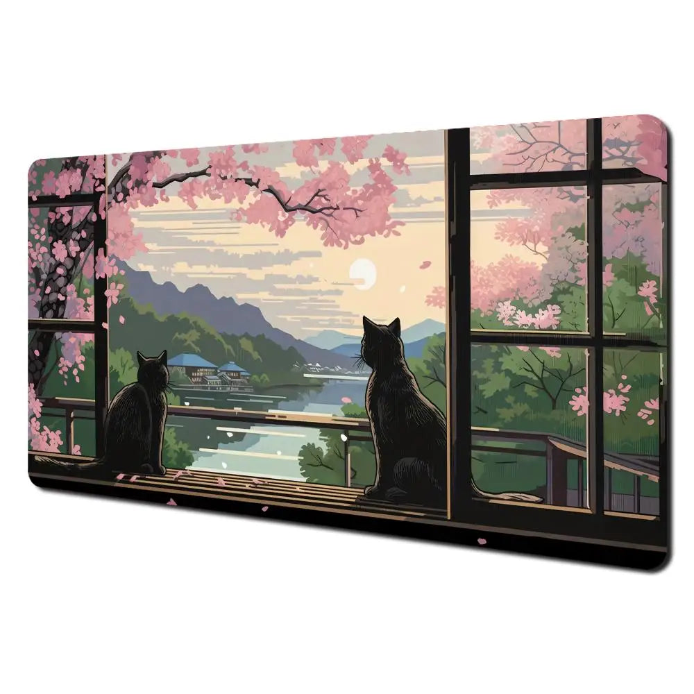 Cartoon-style cute cat pattern design large anime Mouse Pad Desk Mat Stitched Edge Non-Slip Gaming mats mauspad office rug