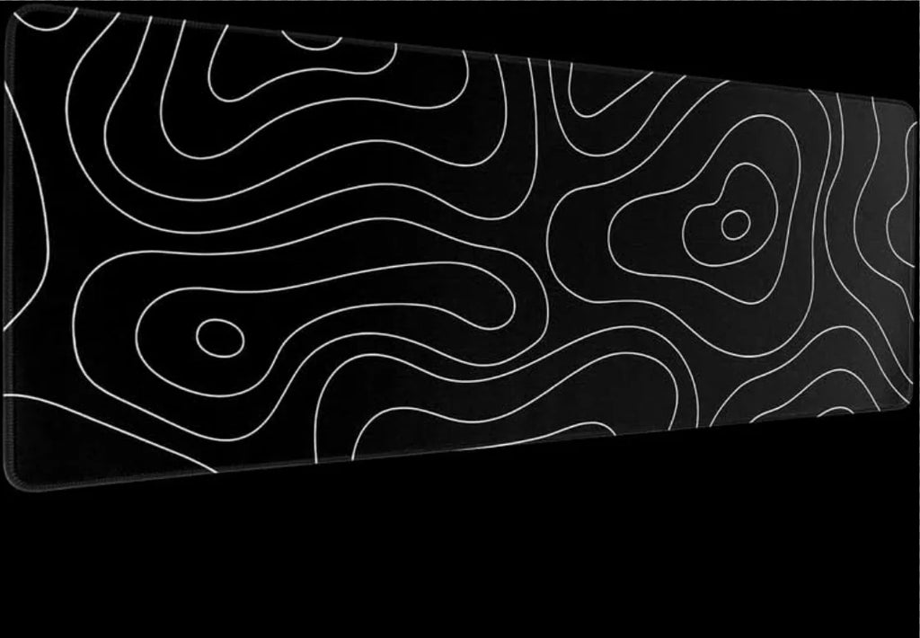 White Gaming Mouse Pad Topography Contour Large Mouse Pad Laptop Deskmat Keyboard Mat Stitched Edge Non-Slip Rubber Big Desk Pad