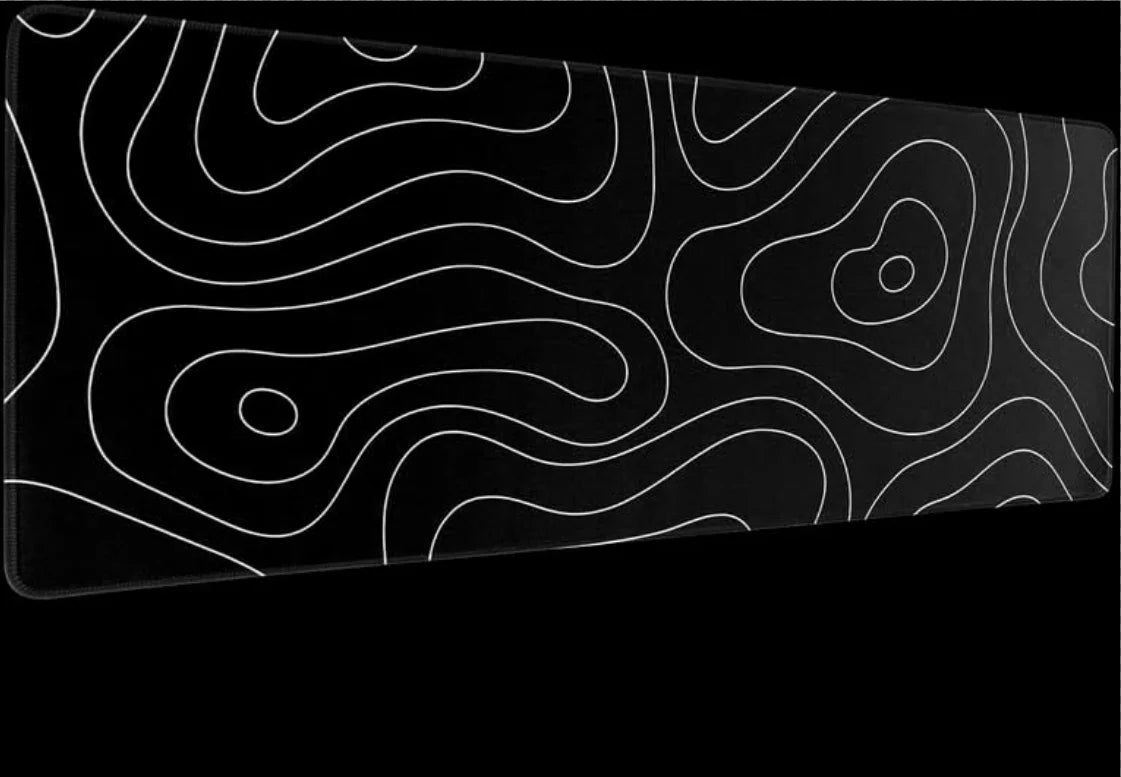 White Gaming Mouse Pad Topography Contour Large Mouse Pad Laptop Deskmat Keyboard Mat Stitched Edge Non-Slip Rubber Big Desk Pad