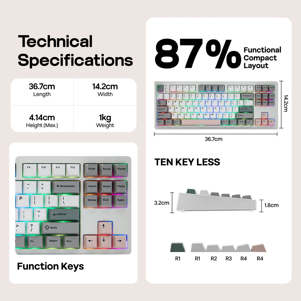 EPOMAKER TH87 87% TKL ANSI US Layout Hot-Swap Tri-Mode Wireless NKRO Mechanical Gaming Keyboard with RGB Backlight