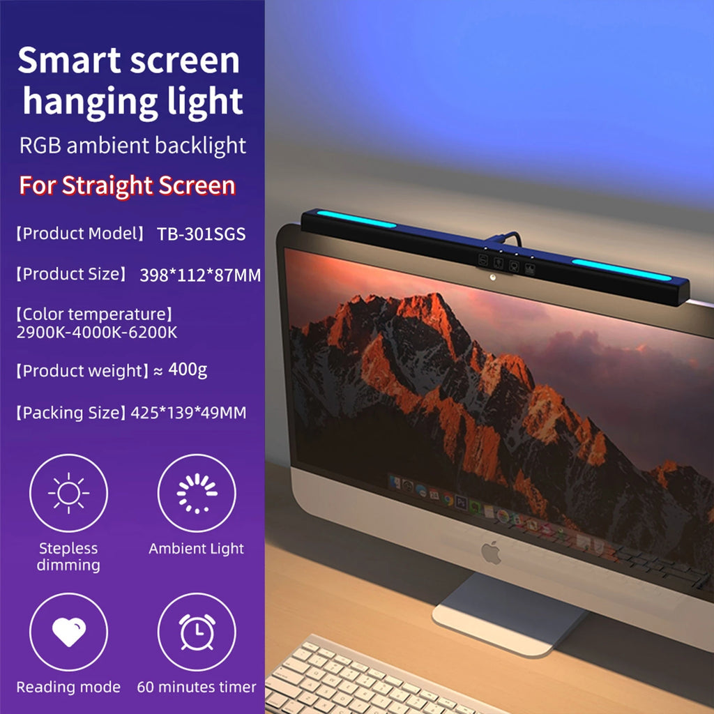 LED Desk Lamp USB Stepless Dimming Screen Hanging Lights Curved Screen Hanging Lamp Monitor Light Bar Reading Desk Lamp