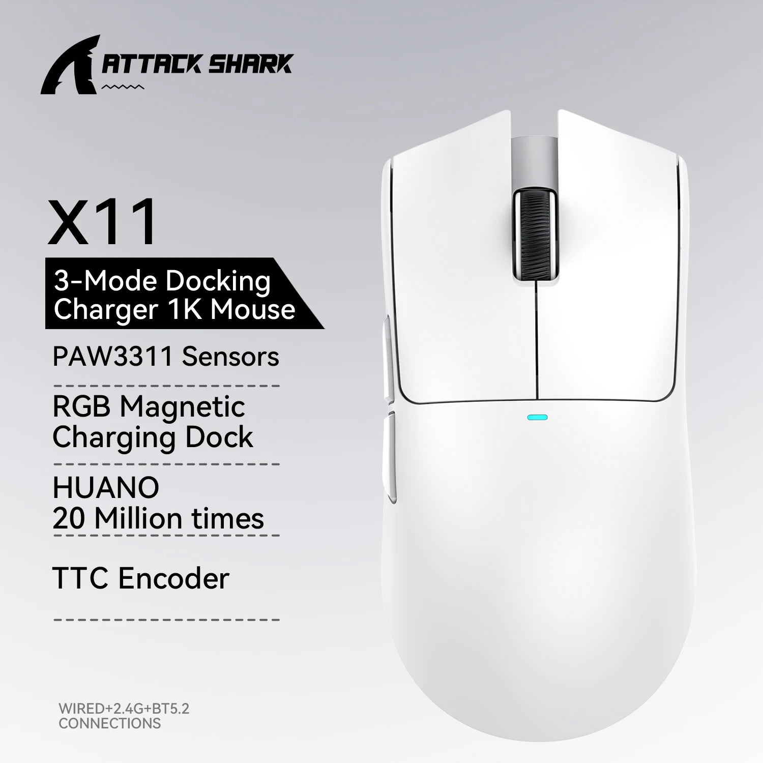 ATTACK SHARK X11 Gaming Mouse  and X11 SE Wireless Mouse 22000 DPI,PAW3311 Sensor,BT/2.4G/Wired,59g Lightweight,2000W Clicks