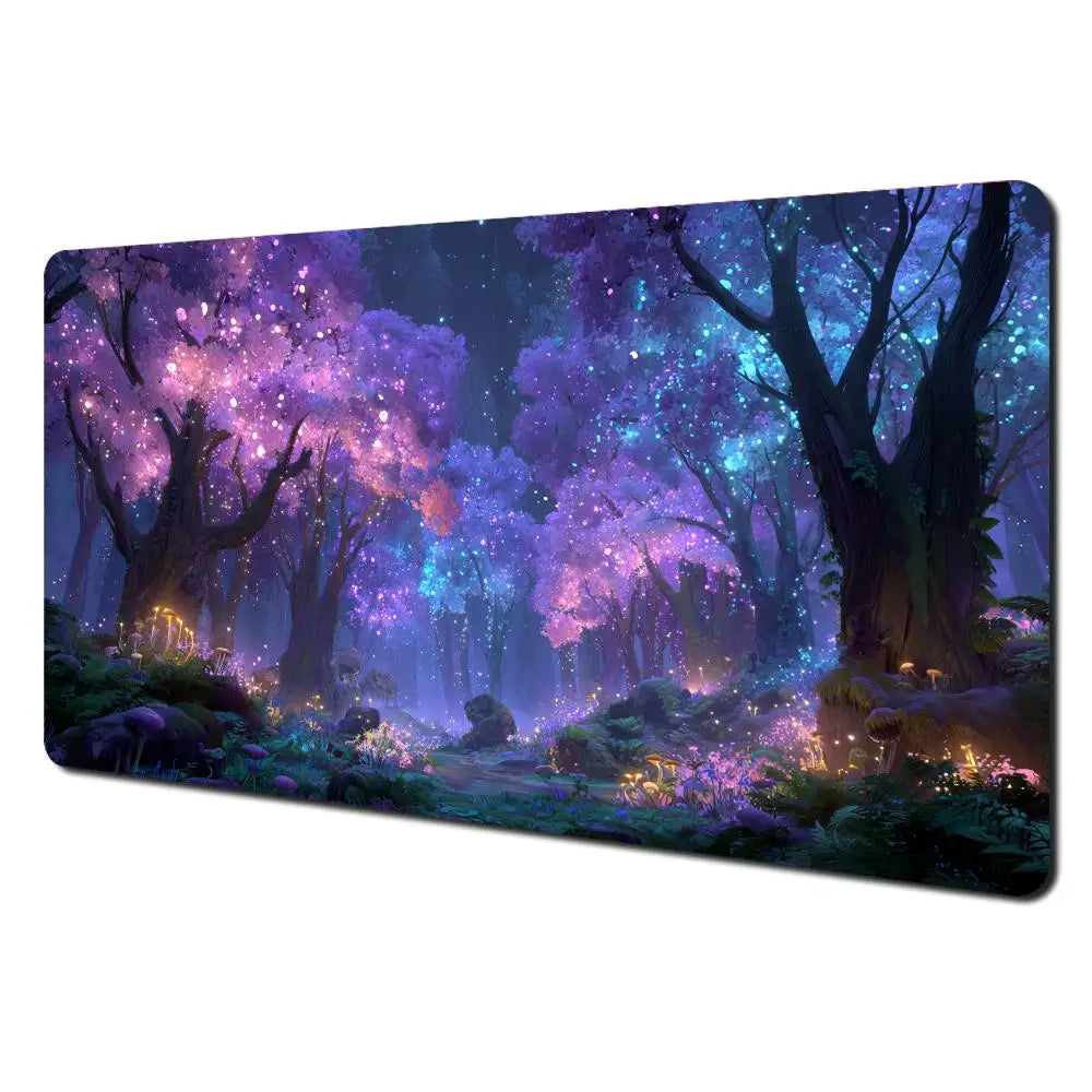 Mysterious Purple Forest large Mouse Pad Desk Mat gaming mats Non-Slip Stitched Edge pc accessories keyboard mousemat office rug