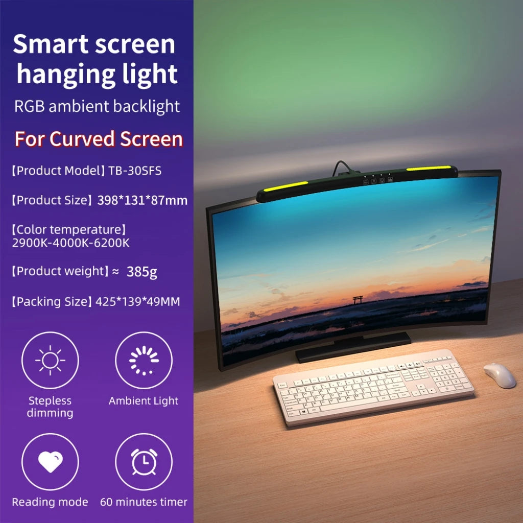 LED Desk Lamp USB Stepless Dimming Screen Hanging Lights Curved Screen Hanging Lamp Monitor Light Bar Reading Desk Lamp