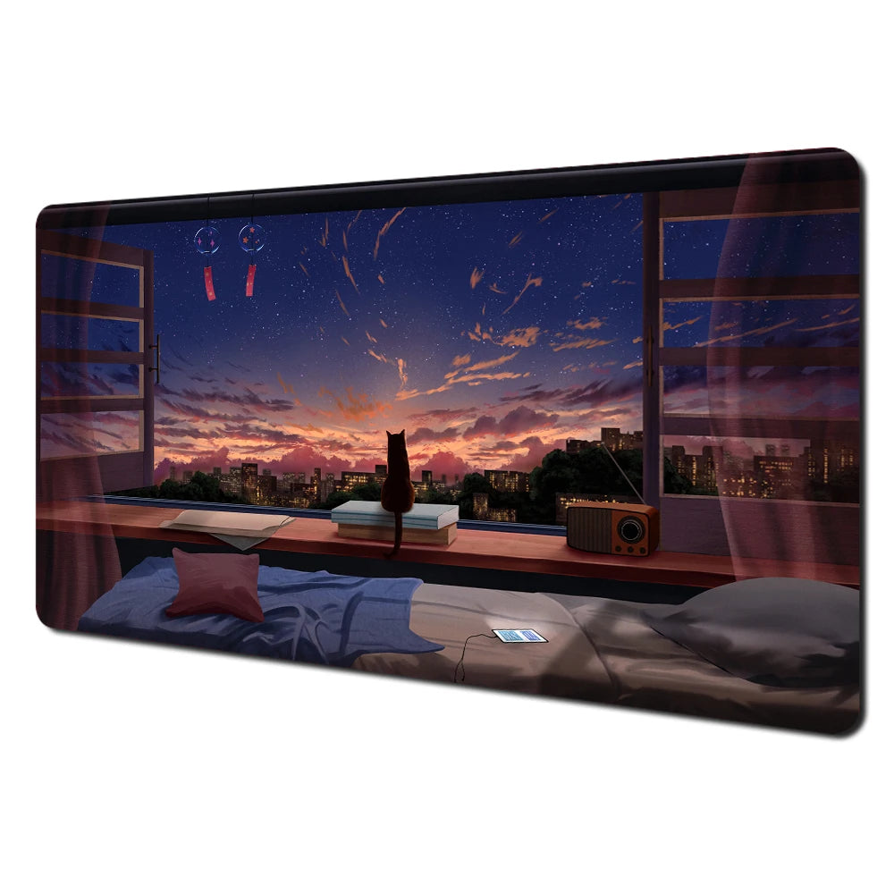 Cartoon-style cute cat pattern design large anime Mouse Pad Desk Mat Stitched Edge Non-Slip Gaming mats mauspad office rug