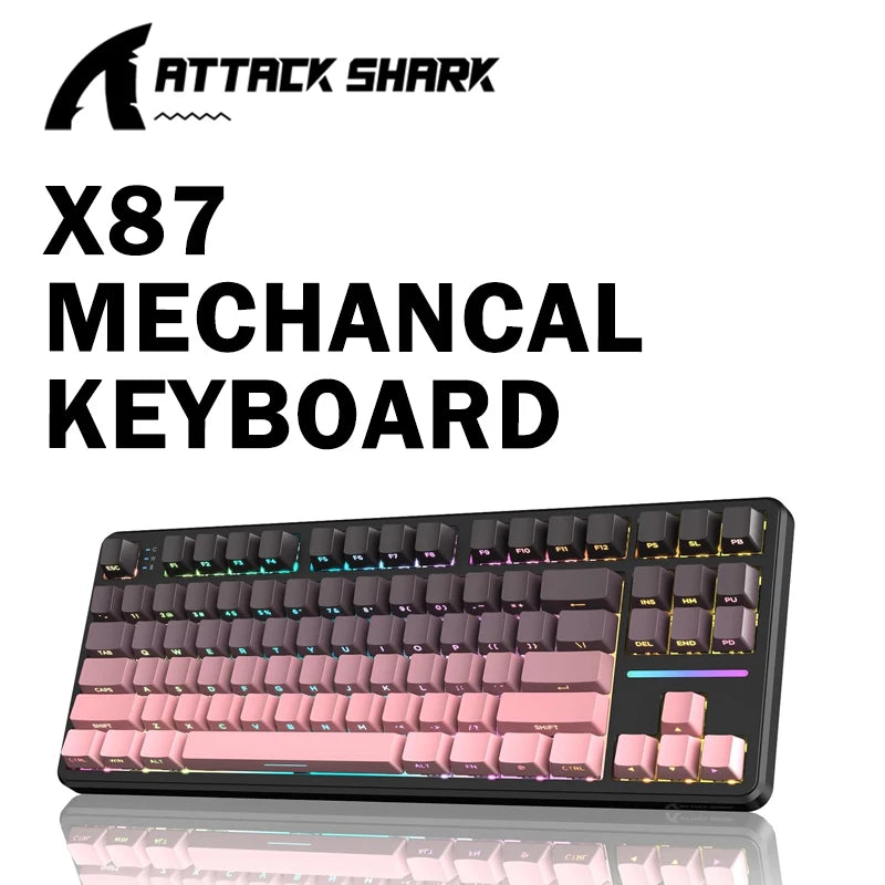 ATTACK SHARK X87 Wireless Mechanical Keyboard, Tri-Mode 87 Keys Gasket Mount, Hot-Swap, PBT RGB Gaming Keyboard Compact TKL