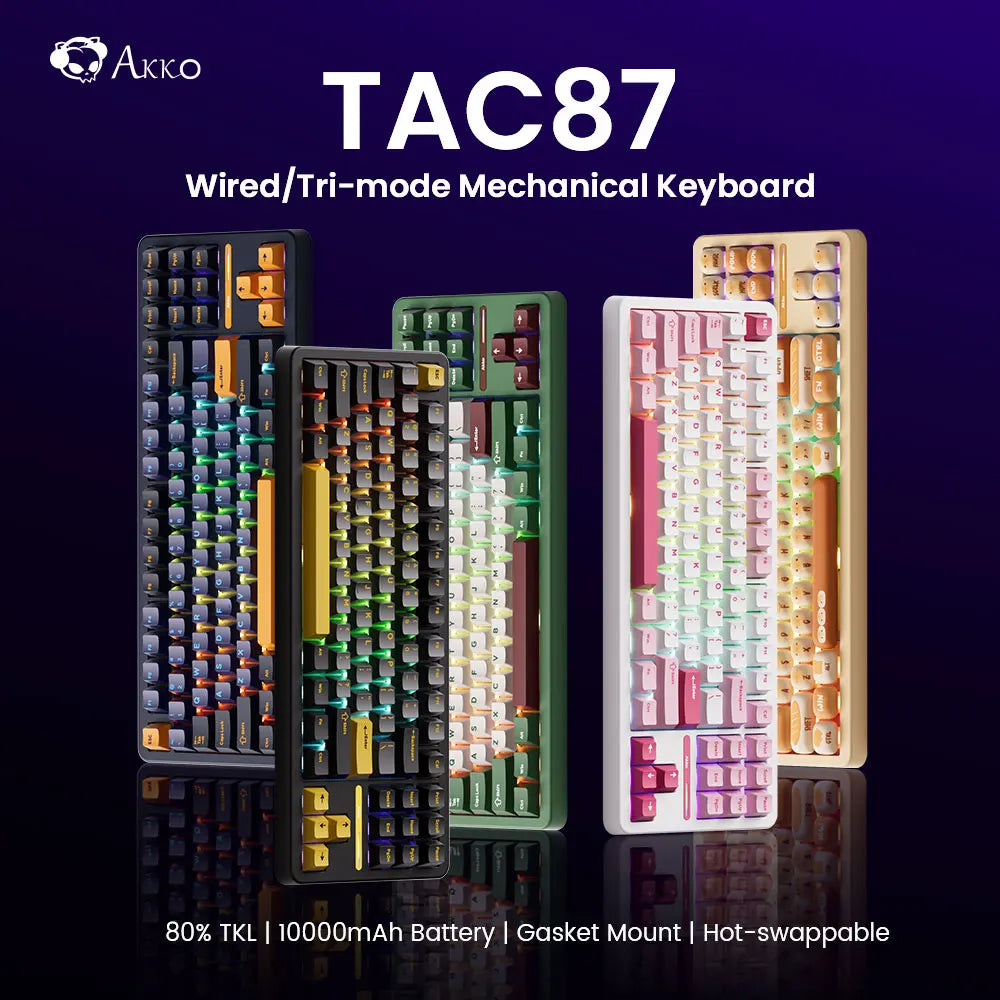 Akko TAC87 Mechanical Keyboard 80% TKL Hot-swap RGB 10000mAh USB Wired/2.4G&BT Wireless Customized Gaming Keyboard Gasket Mount