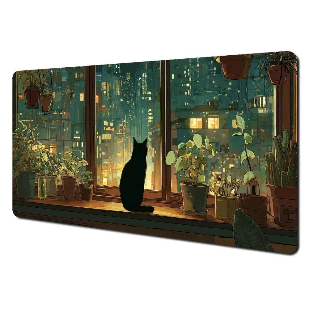 Cartoon-style cute cat pattern design large anime Mouse Pad Desk Mat Stitched Edge Non-Slip Gaming mats mauspad office rug