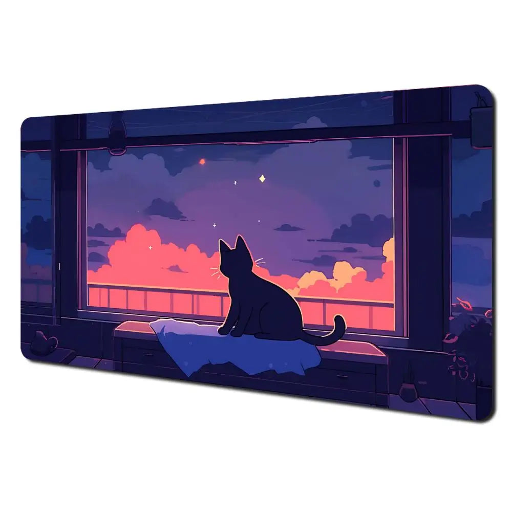 Cartoon-style cute cat pattern design large anime Mouse Pad Desk Mat Stitched Edge Non-Slip Gaming mats mauspad office rug