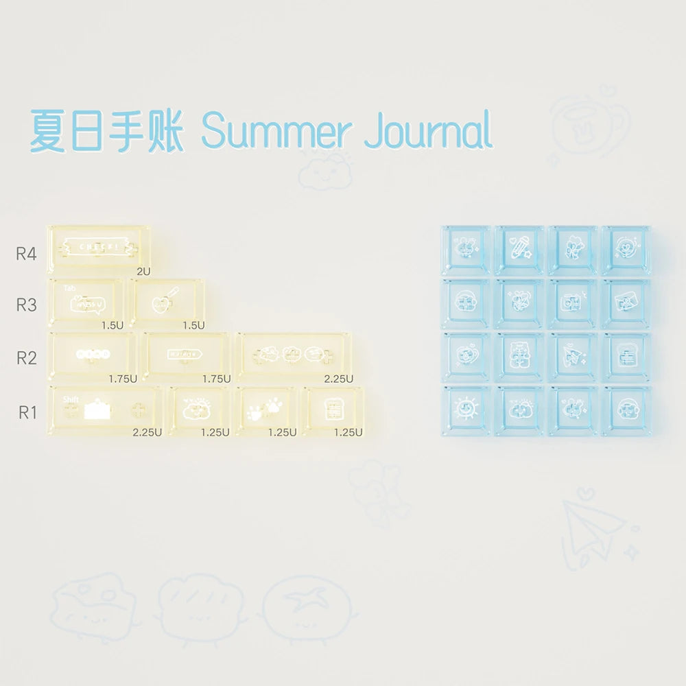 Summer Journal Keycaps Dye-sub Cherry profile/MOA PBT keycaps set Pink Cute key caps For MX 61/68/96/104 Mechancial keyboard