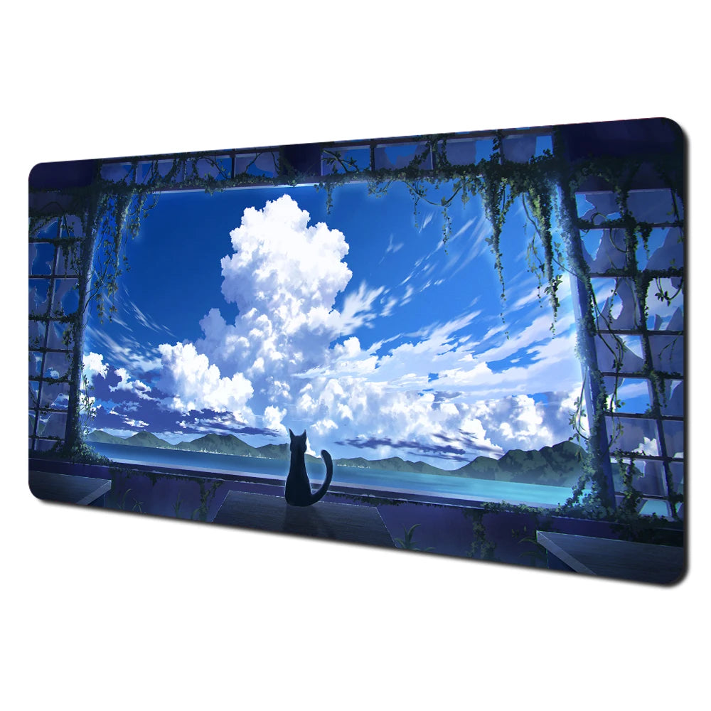 Cartoon-style cute cat pattern design large anime Mouse Pad Desk Mat Stitched Edge Non-Slip Gaming mats mauspad office rug
