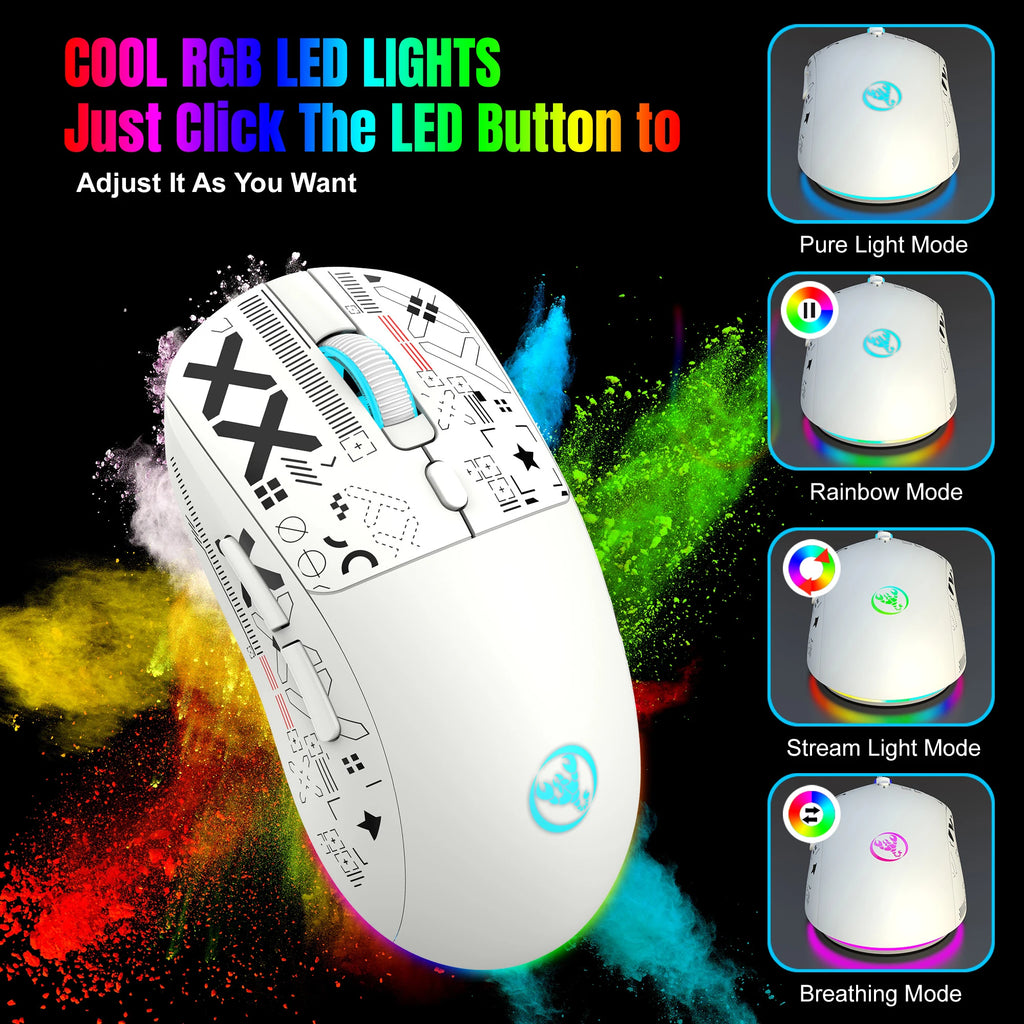 Popular HXSJ T90 2.4G 3-mode silent buttons ergonomic Colorful RGB Backlit 650mAh rechargeable wireless gaming mouse for laptop