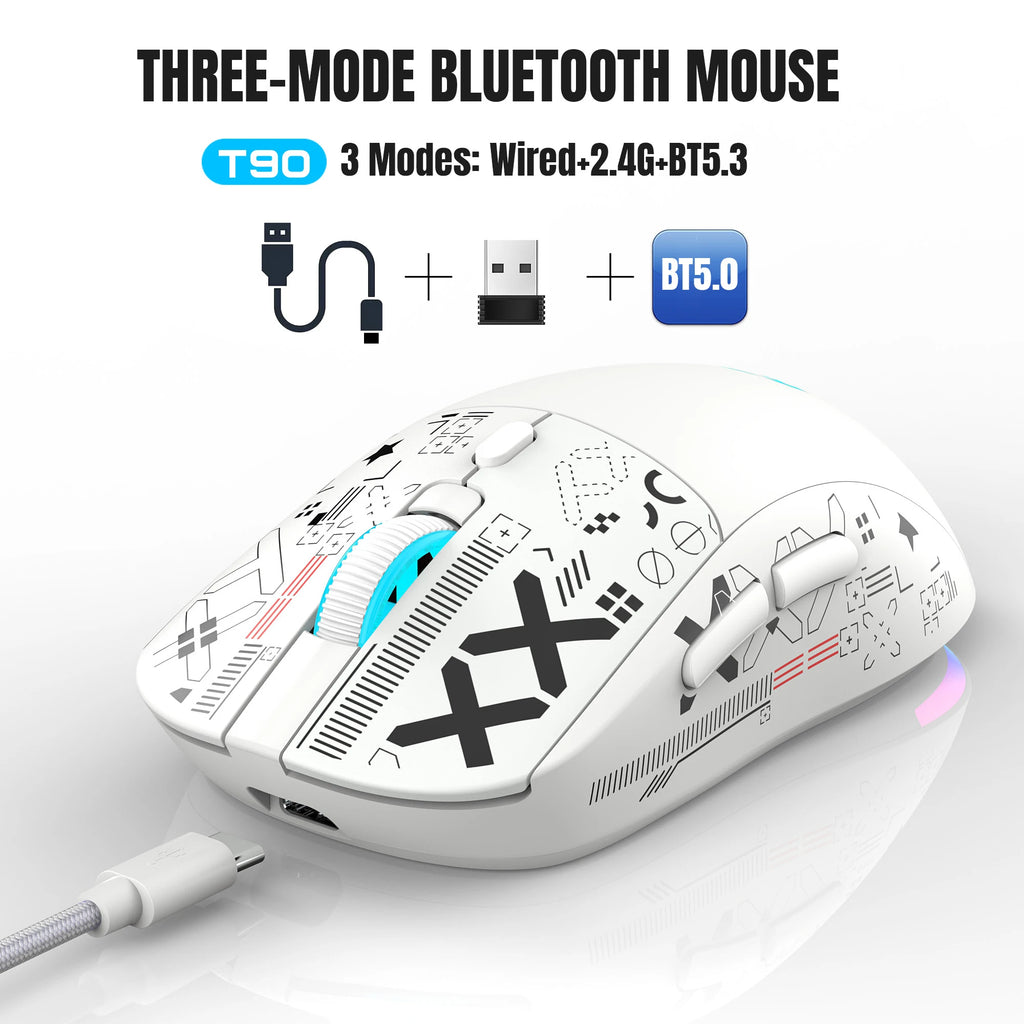 Popular HXSJ T90 2.4G 3-mode silent buttons ergonomic Colorful RGB Backlit 650mAh rechargeable wireless gaming mouse for laptop