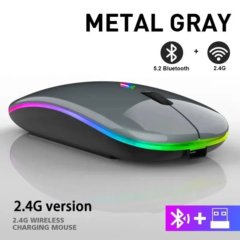 Lenovo Wireless Mouse Bluetooth and 2.4GHz Dual Modes Rechargeable RGB Ergonomic Silent Click for PC iPad Laptop Cell Phone